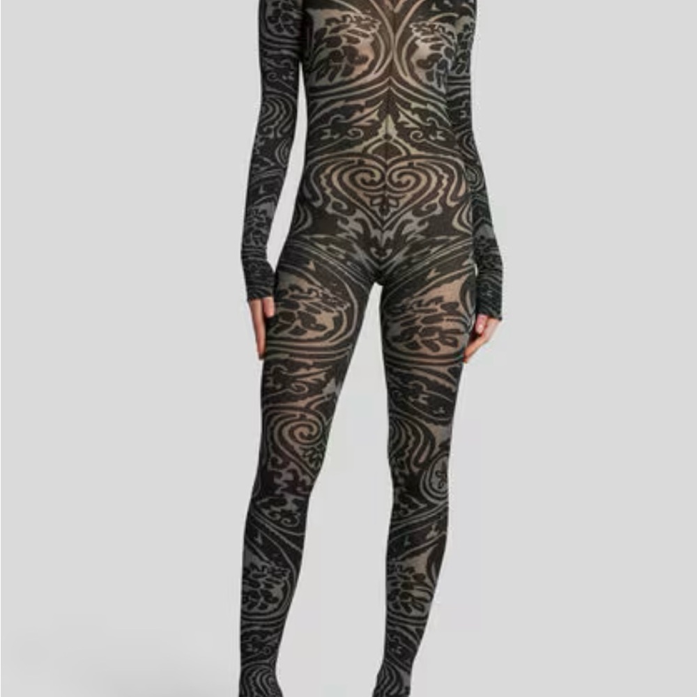 Etro X Wolford Paisley Tattoo Catsuit in Black and Grey